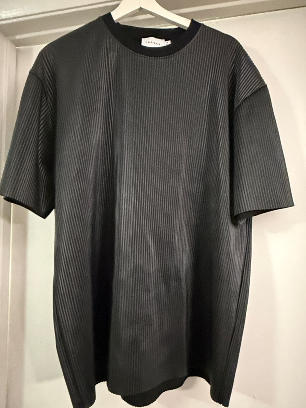 Topman Black Ribbed Short Sleeve Tee